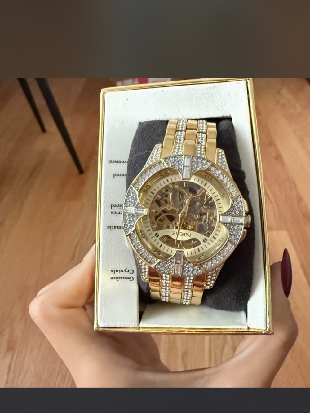 Gold-Tone Men's Skeleton Watch with Crystal Accents